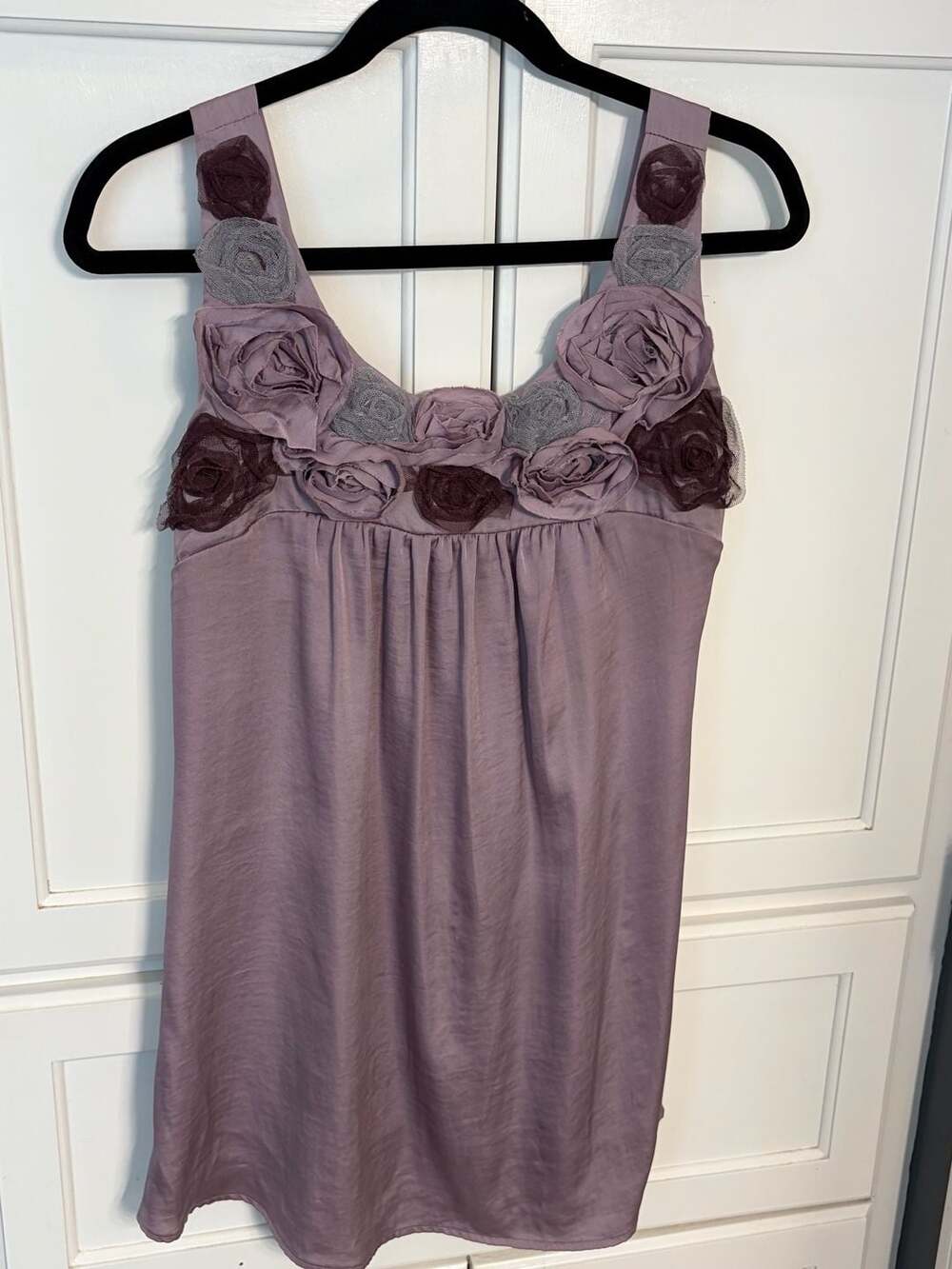 Y2K Floral Lilly Lou Purple 3D Rosette Sleeveless Smocked Back Top Size M